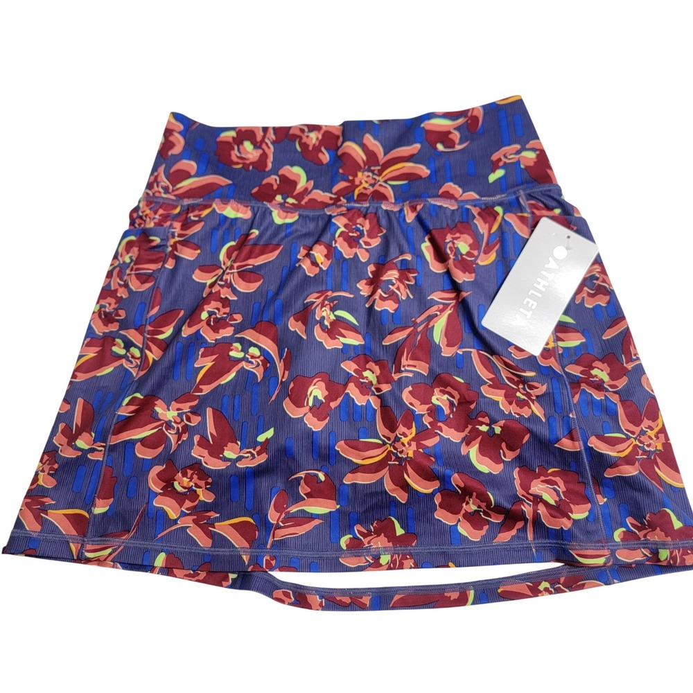 Athleta Salutation Stash 16.5 Skort Floral Powervita Blue‎ Purple Womens M NEW